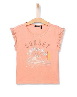Camiseta melocotón Sunset bordado palmeras IKKS