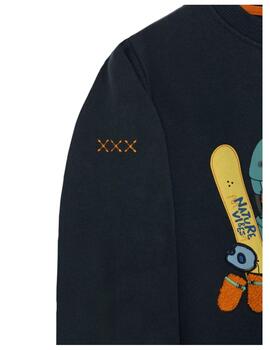 Sudadera Azul Estampado Snowboard El Pulpo