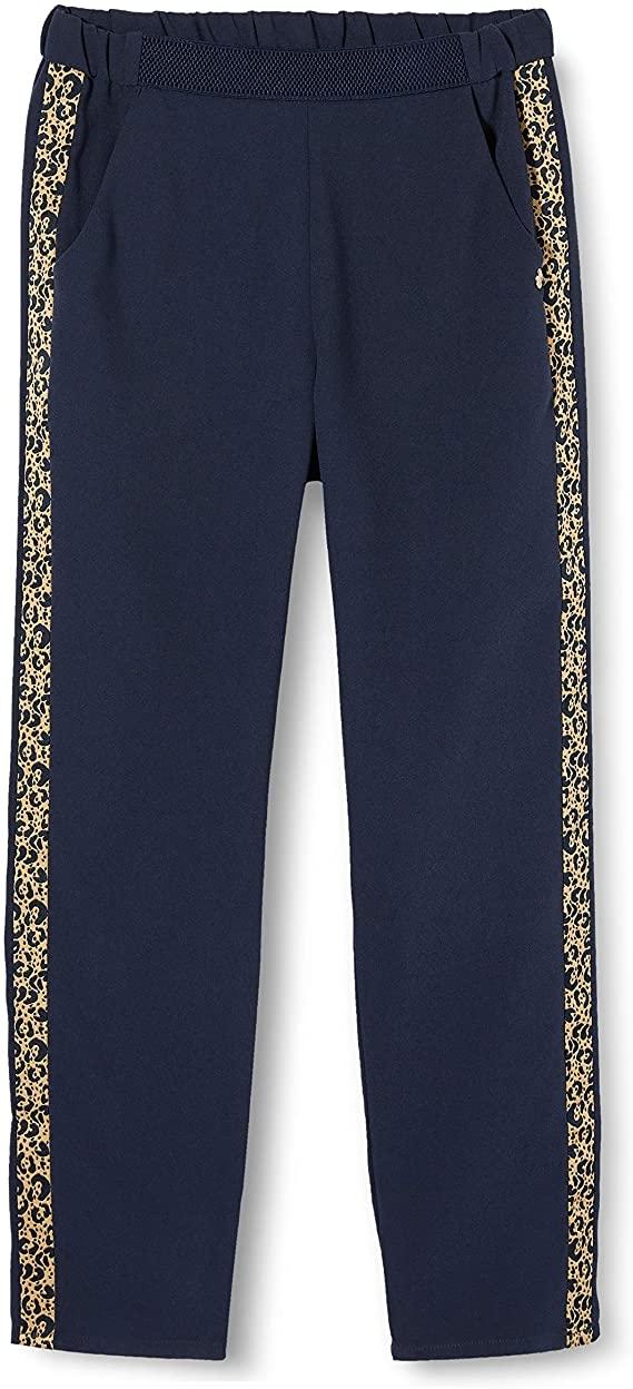 Pantalón fluido azul con bandas de leopardo IKKS
