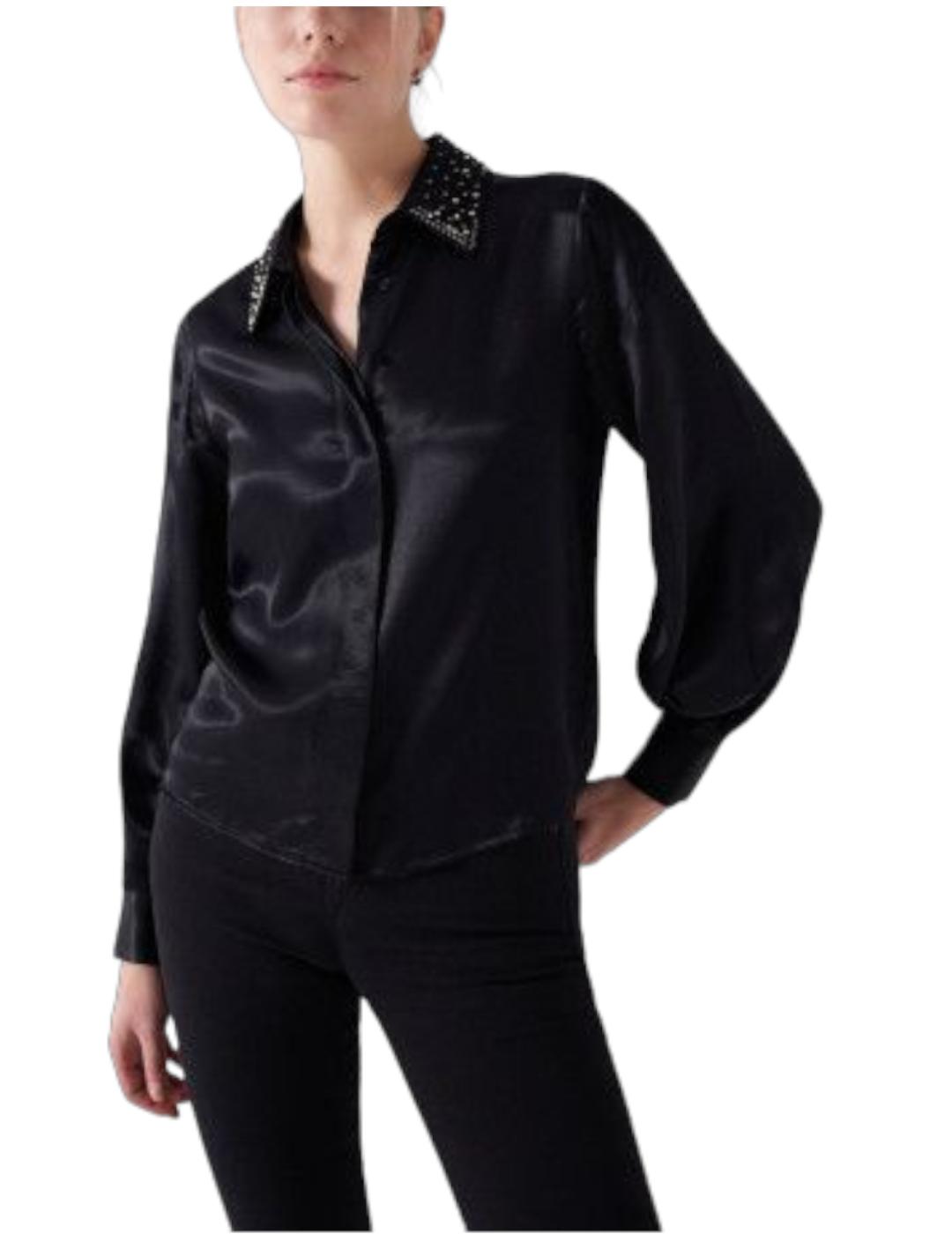 Camisa negra perlas Salsa Jeans