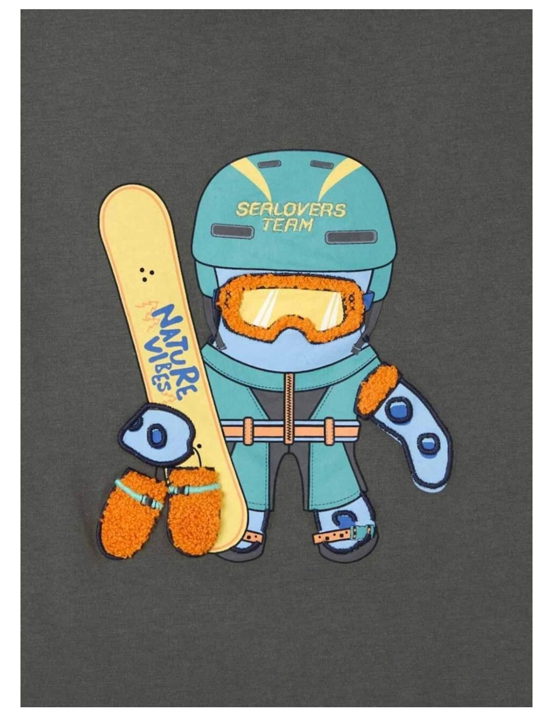 Camiseta Carbón Estampado Snowboard El Pulpo