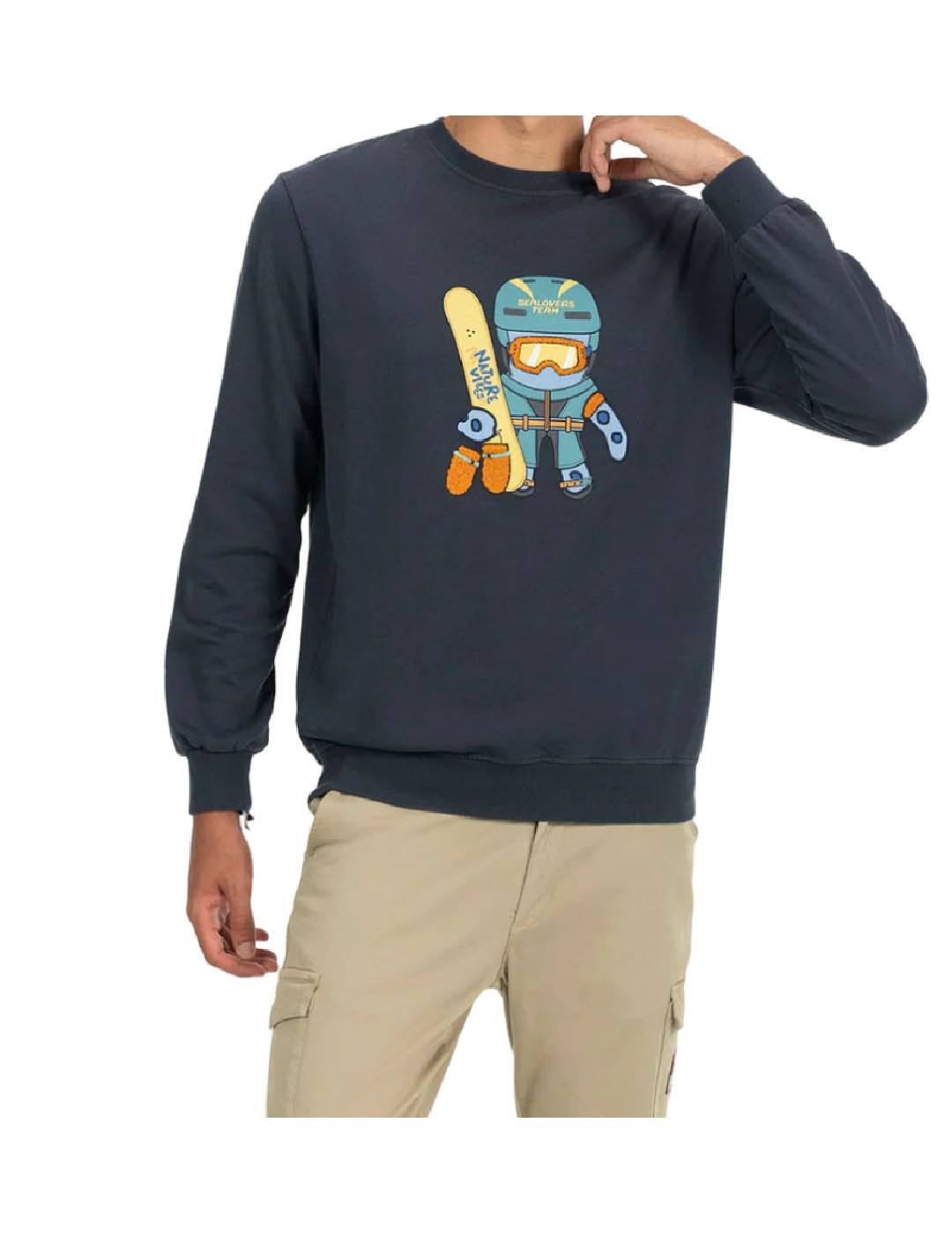 Sudadera Azul Estampado Snowboard El Pulpo